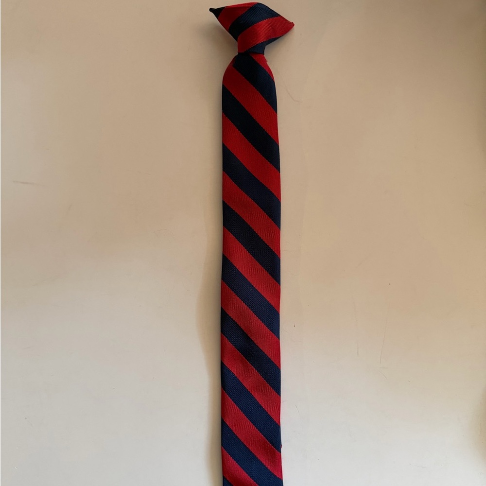 Classic Red and Blue Striped Boys Clip On Tie